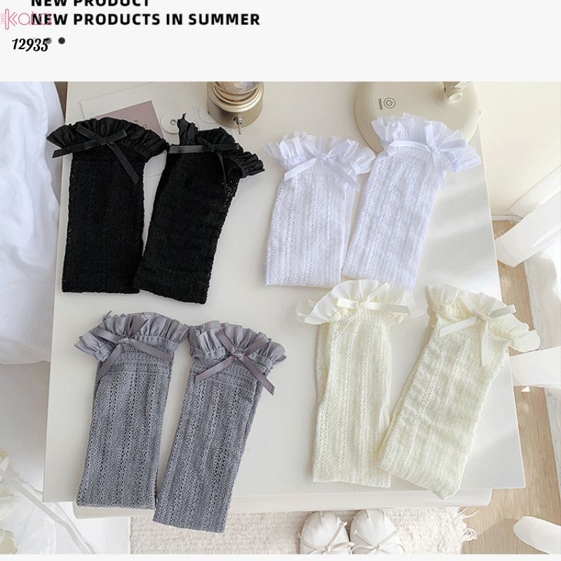 Ống tất nơ lolita,vớ đi bốt, ống chân vải ren ruy băng 12935