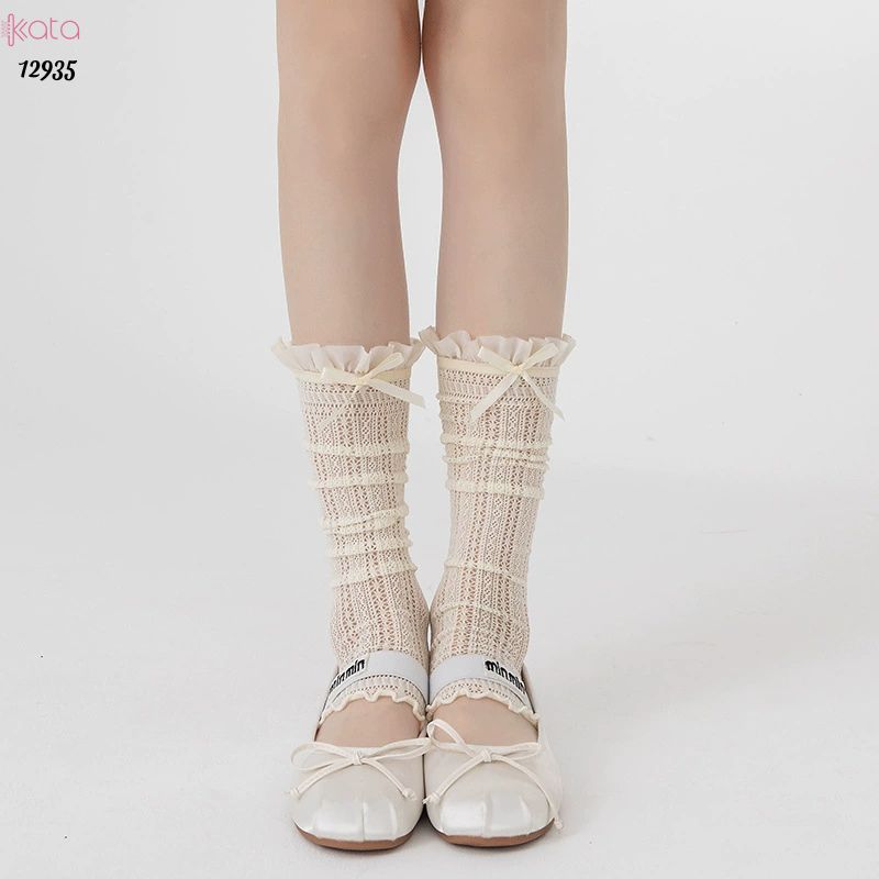 Ống tất nơ lolita,vớ đi bốt, ống chân vải ren ruy băng 12935