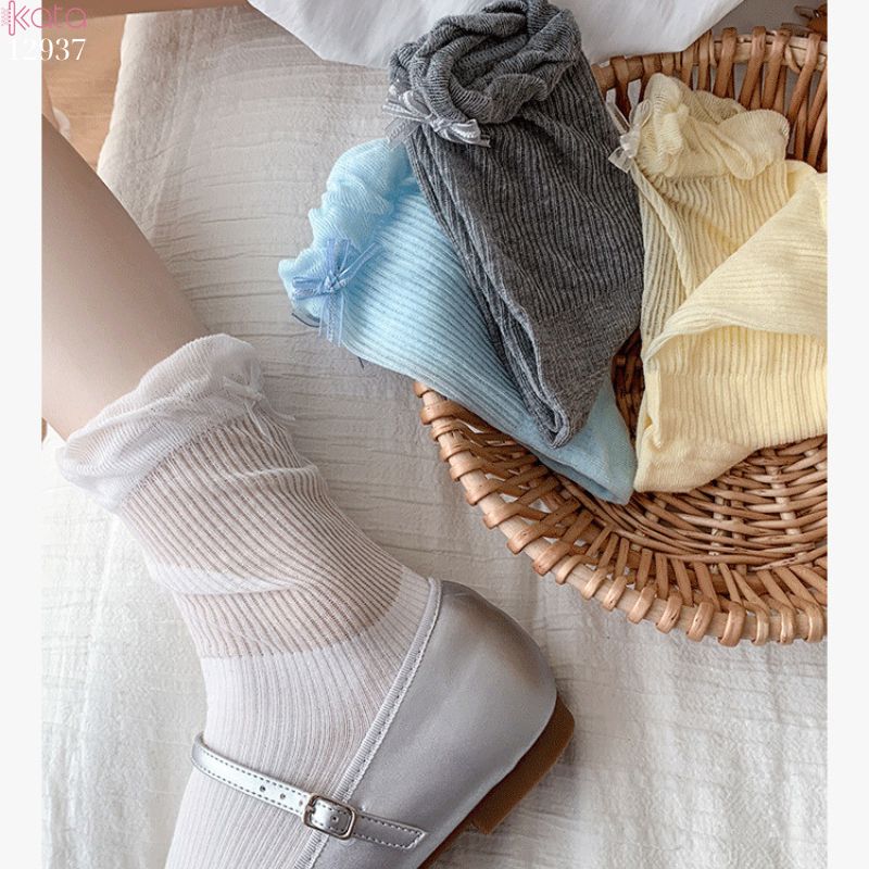 Tất ren nơ lolita,vớ nữ ống giữa xuân hè 12937