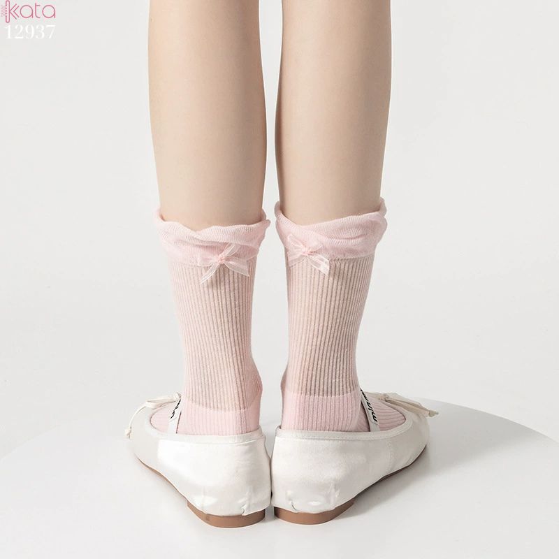 Tất ren nơ lolita,vớ nữ ống giữa xuân hè 12937