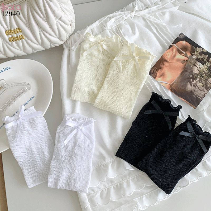 Tất ren mỏng công chúa lolita,vớ nữ bắp chân nơ cutout 12940