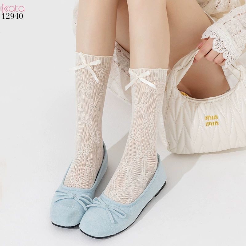 Tất ren mỏng công chúa lolita,vớ nữ bắp chân nơ cutout 12940
