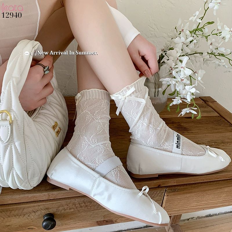 Tất ren mỏng công chúa lolita,vớ nữ bắp chân nơ cutout 12940