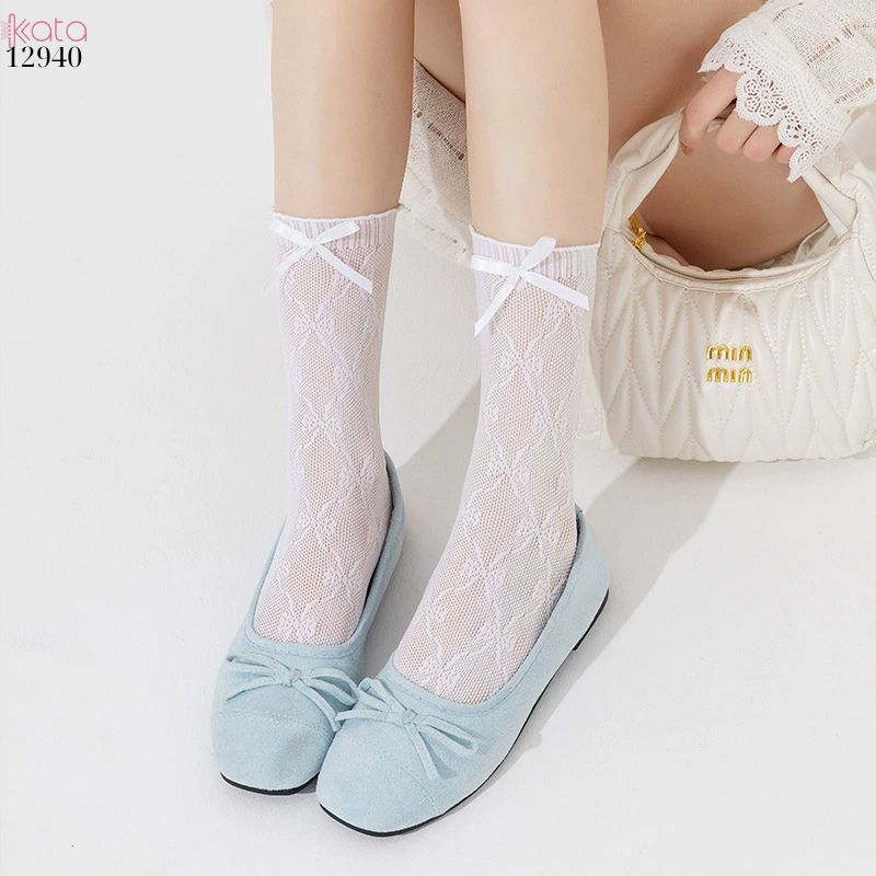 Tất ren mỏng công chúa lolita,vớ nữ bắp chân nơ cutout 12940