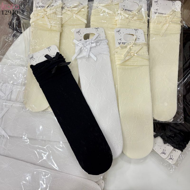 Tất ren mỏng công chúa lolita,vớ nữ bắp chân nơ cutout 12940