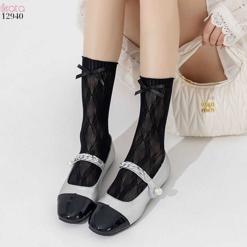 Tất ren mỏng công chúa lolita,vớ nữ bắp chân nơ cutout 12940