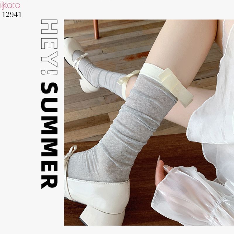 Tất bắp chân mỏng ánh bạc,vớ lụa nơ series ballet xuân hè 12941