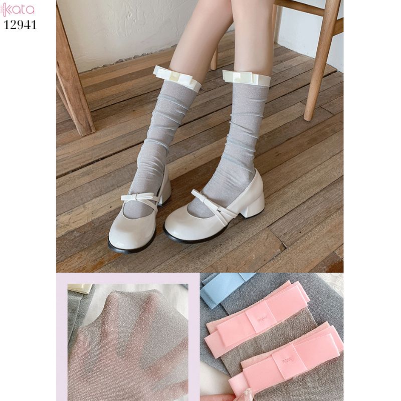 Tất bắp chân mỏng ánh bạc,vớ lụa nơ series ballet xuân hè 12941
