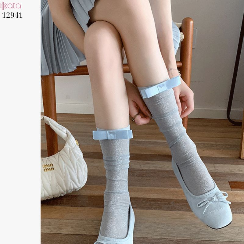 Tất bắp chân mỏng ánh bạc,vớ lụa nơ series ballet xuân hè 12941