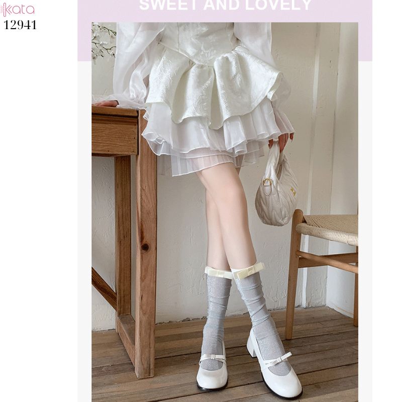 Tất bắp chân mỏng ánh bạc,vớ lụa nơ series ballet xuân hè 12941