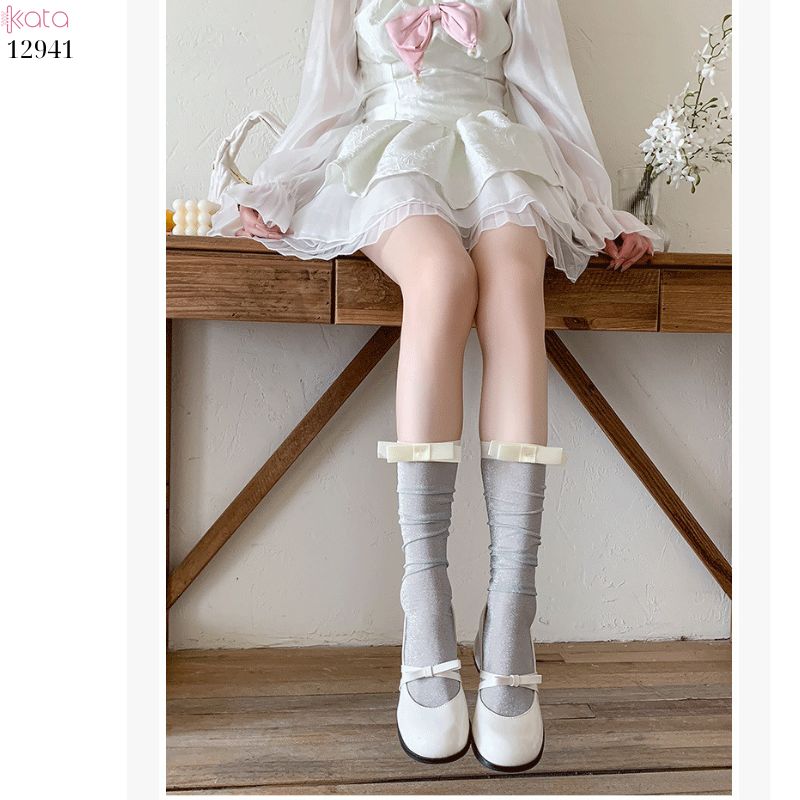 Tất bắp chân mỏng ánh bạc,vớ lụa nơ series ballet xuân hè 12941