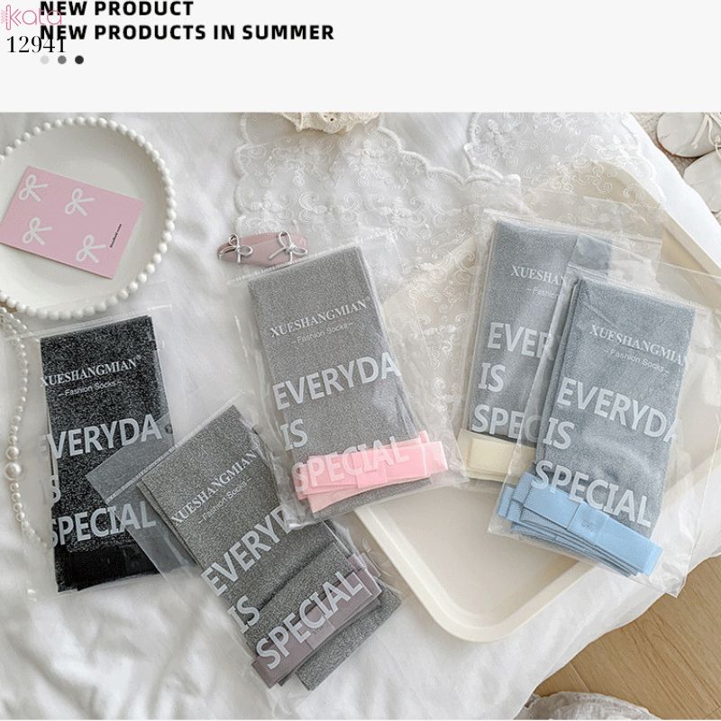 Tất bắp chân mỏng ánh bạc,vớ lụa nơ series ballet xuân hè 12941