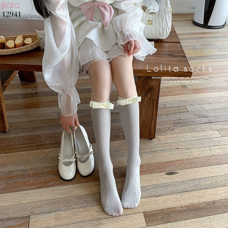 Tất bắp chân mỏng ánh bạc,vớ lụa nơ series ballet xuân hè 12941