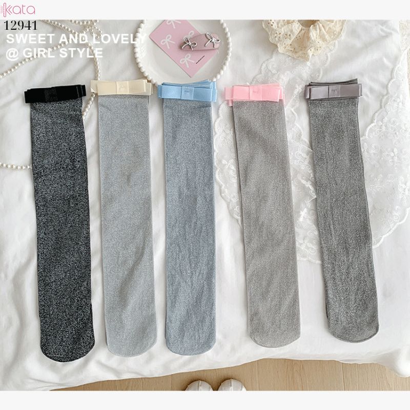 Tất bắp chân mỏng ánh bạc,vớ lụa nơ series ballet xuân hè 12941