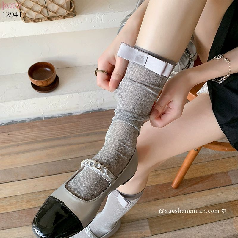 Tất bắp chân mỏng ánh bạc,vớ lụa nơ series ballet xuân hè 12941