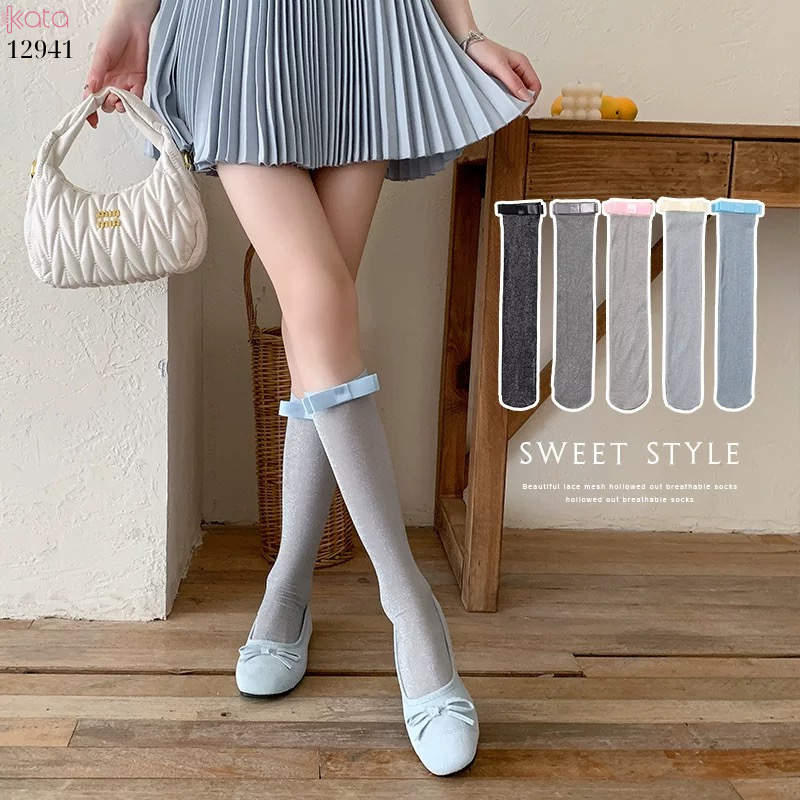 Tất bắp chân mỏng ánh bạc,vớ lụa nơ series ballet xuân hè 12941