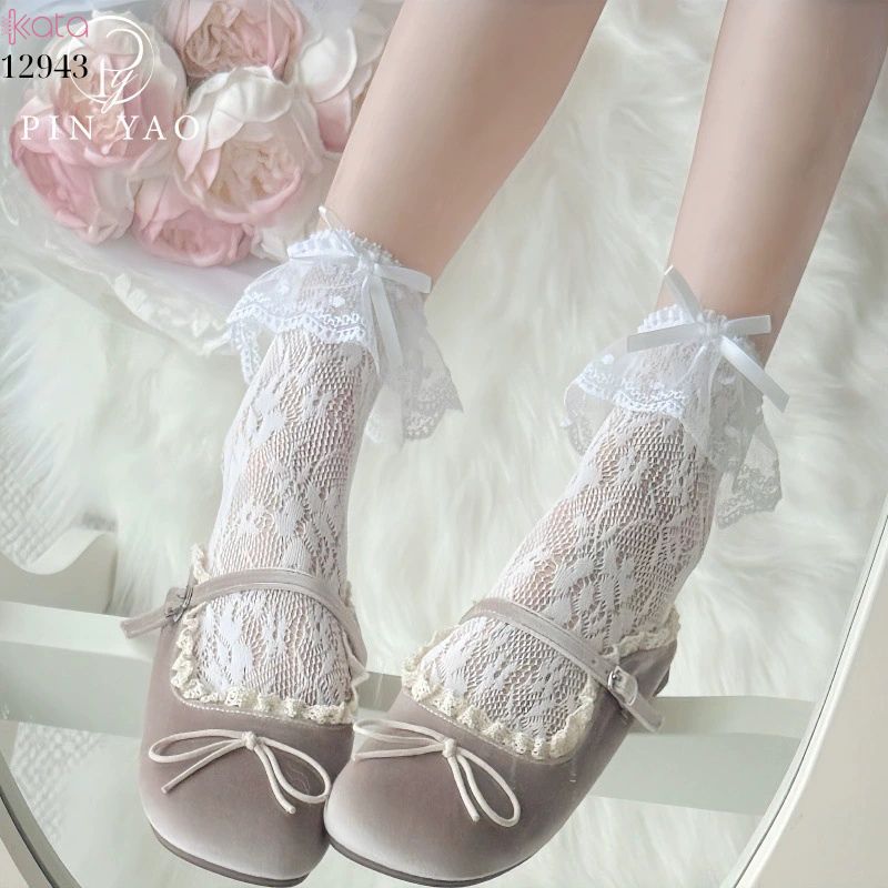 Tất ren lolita mùa hè,vớ hoa hồng giữa bắp chân 12943