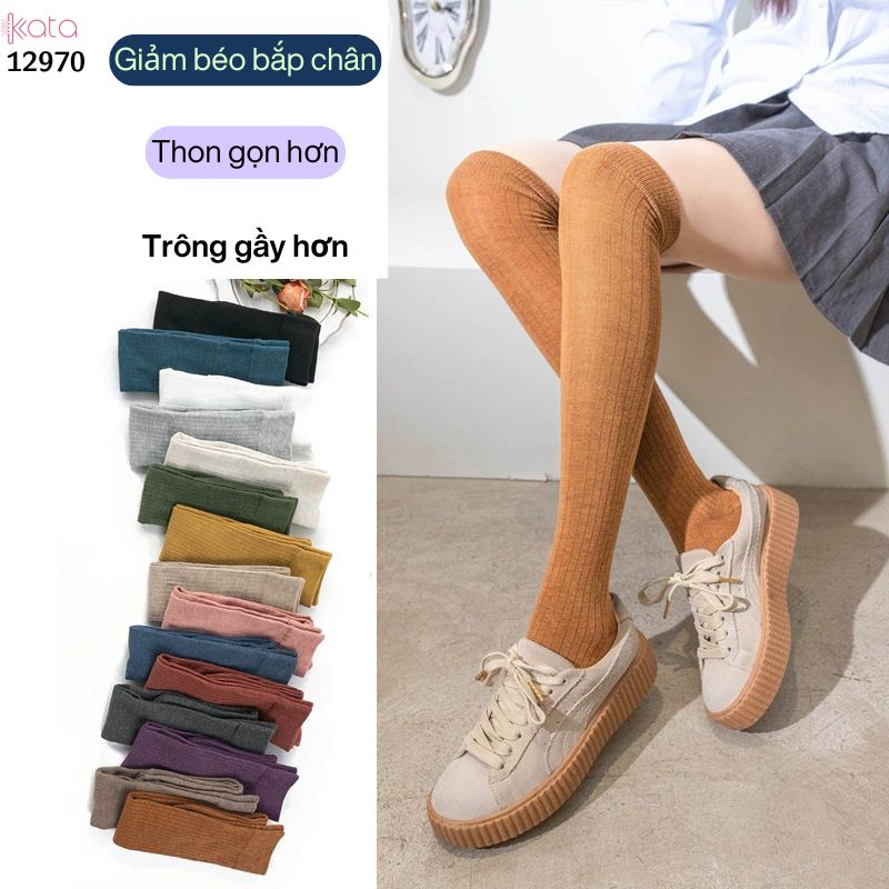 Tất qua gối sọc dọc giảm béo bắp chân,vớ đi bốt thu đông 12970