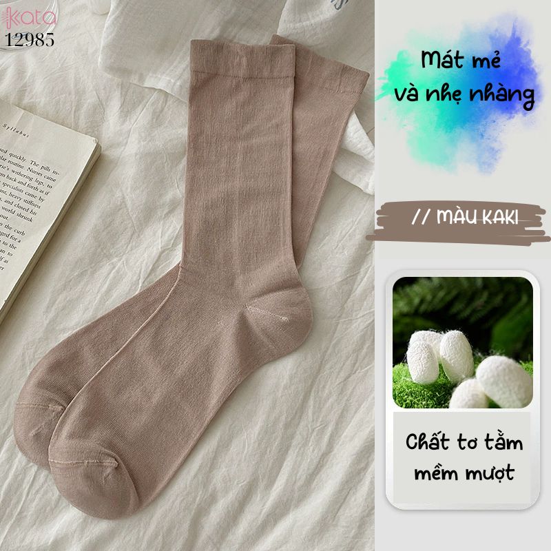 Tất vải tơ tằm mỏng mát mùa hè,vớ JK giũa bắp chân 12985