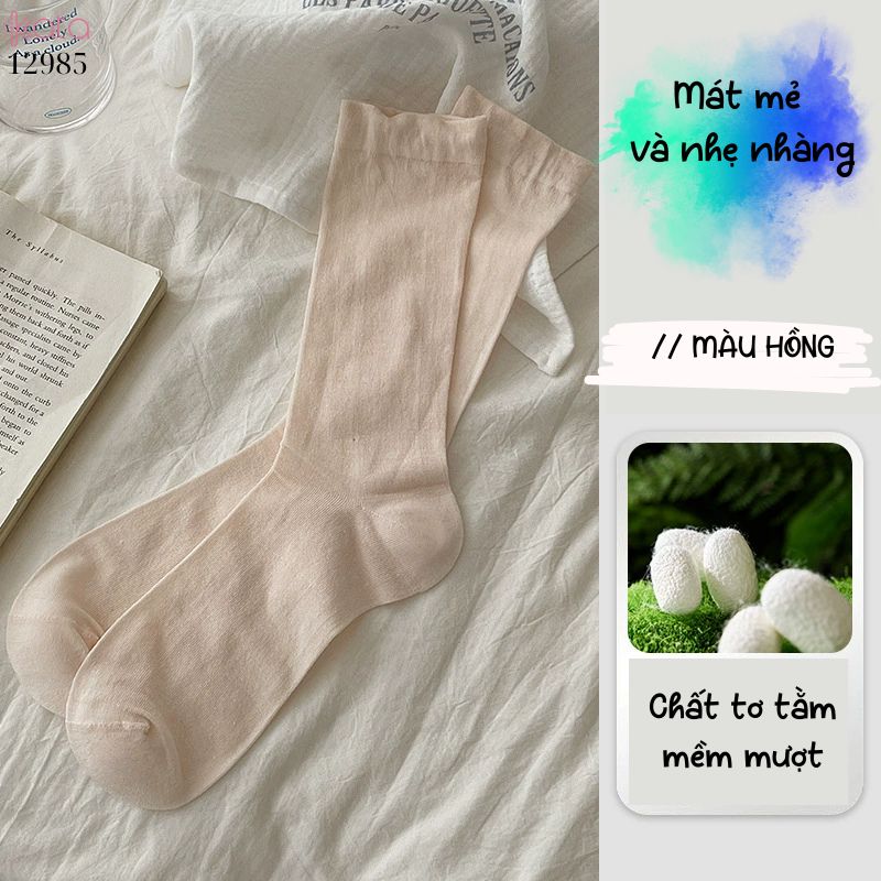 Tất vải tơ tằm mỏng mát mùa hè,vớ JK giũa bắp chân 12985