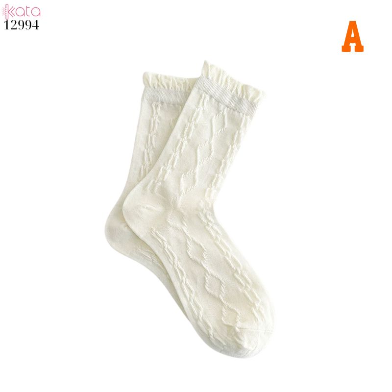 Tất ren bông mềm mịn,vớ trắng JK mùa hè lưới mỏng không đường may 12994