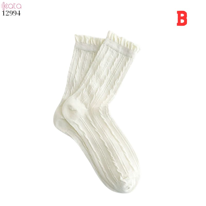 Tất ren bông mềm mịn,vớ trắng JK mùa hè lưới mỏng không đường may 12994