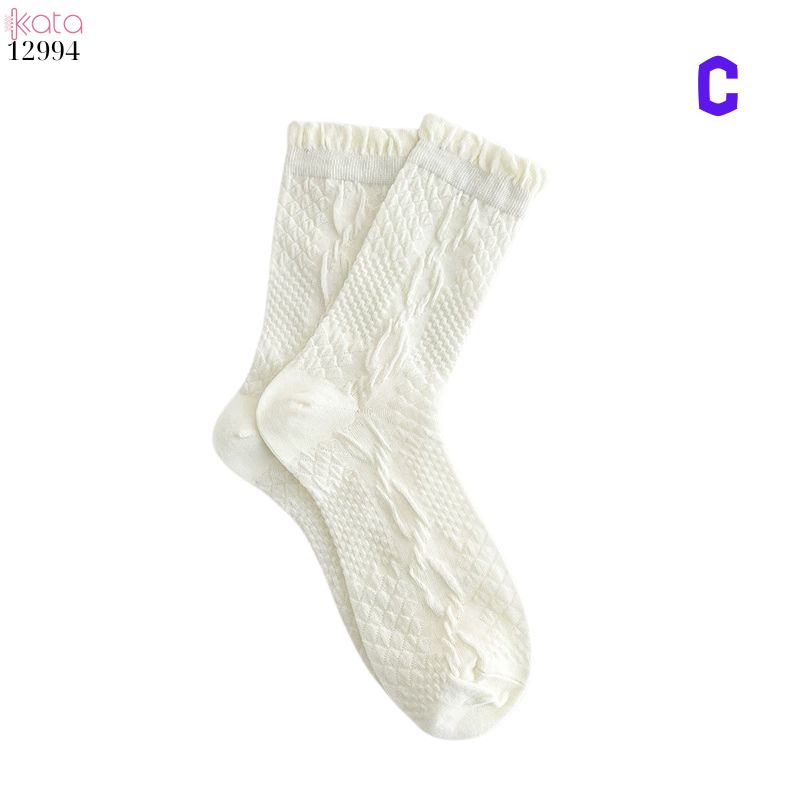 Tất ren bông mềm mịn,vớ trắng JK mùa hè lưới mỏng không đường may 12994