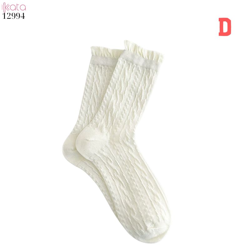 Tất ren bông mềm mịn,vớ trắng JK mùa hè lưới mỏng không đường may 12994