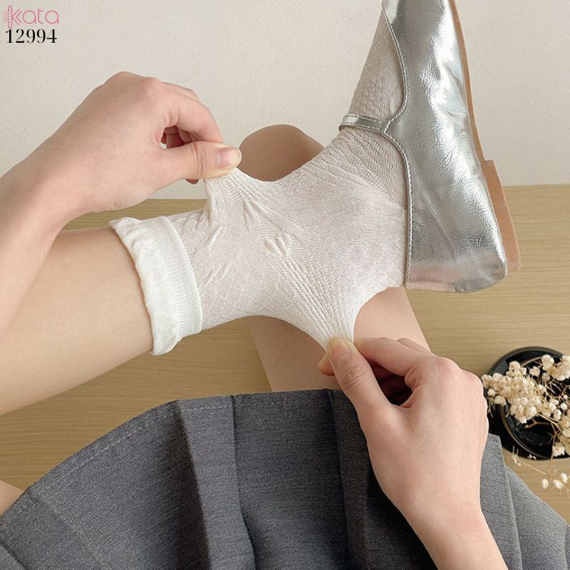 Tất ren bông mềm mịn,vớ trắng JK mùa hè lưới mỏng không đường may 12994