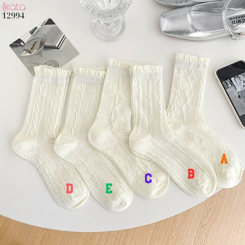 Tất ren bông mềm mịn,vớ trắng JK mùa hè lưới mỏng không đường may 12994
