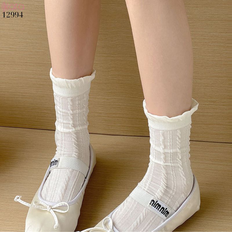 Tất ren bông mềm mịn,vớ trắng JK mùa hè lưới mỏng không đường may 12994