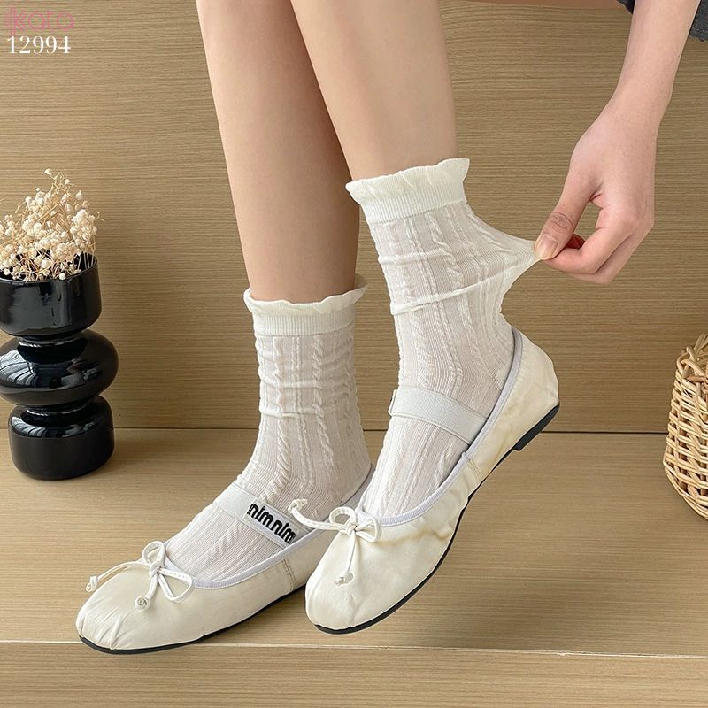 Tất ren bông mềm mịn,vớ trắng JK mùa hè lưới mỏng không đường may 12994