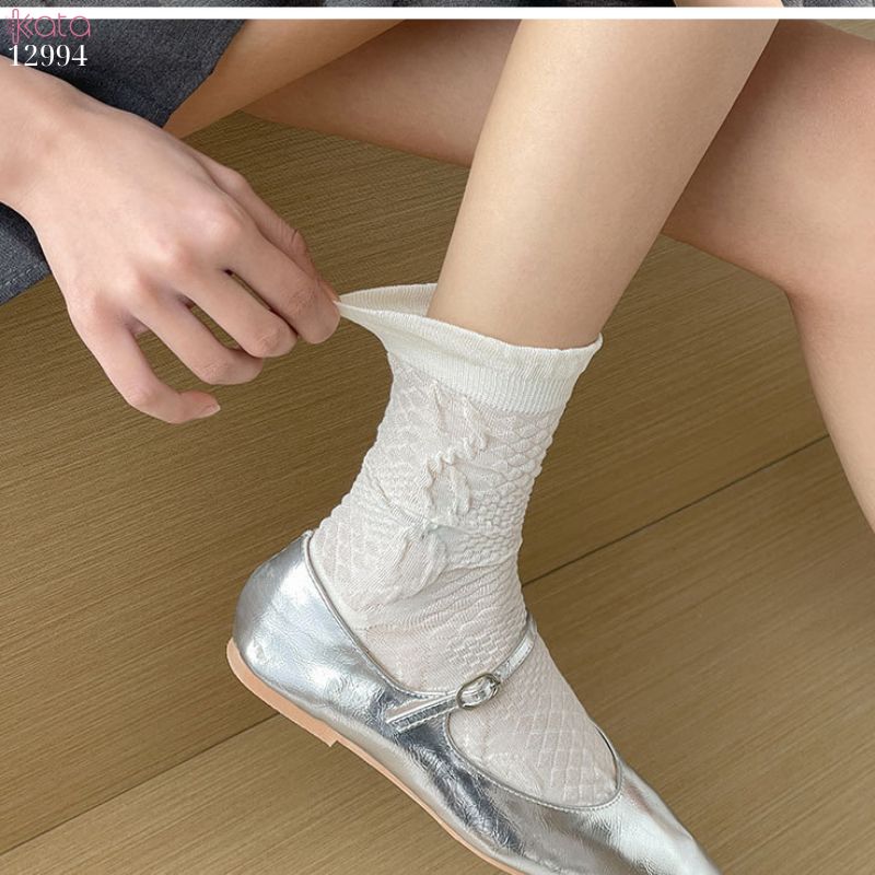 Tất ren bông mềm mịn,vớ trắng JK mùa hè lưới mỏng không đường may 12994