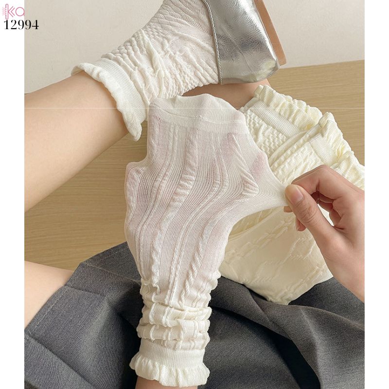 Tất ren bông mềm mịn,vớ trắng JK mùa hè lưới mỏng không đường may 12994