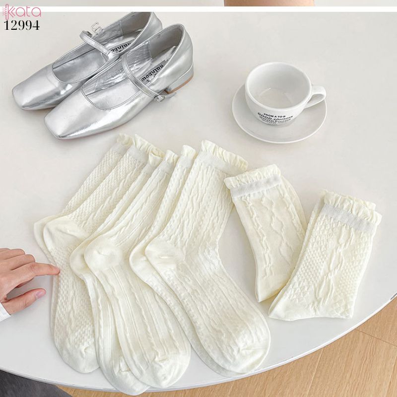 Tất ren bông mềm mịn,vớ trắng JK mùa hè lưới mỏng không đường may 12994