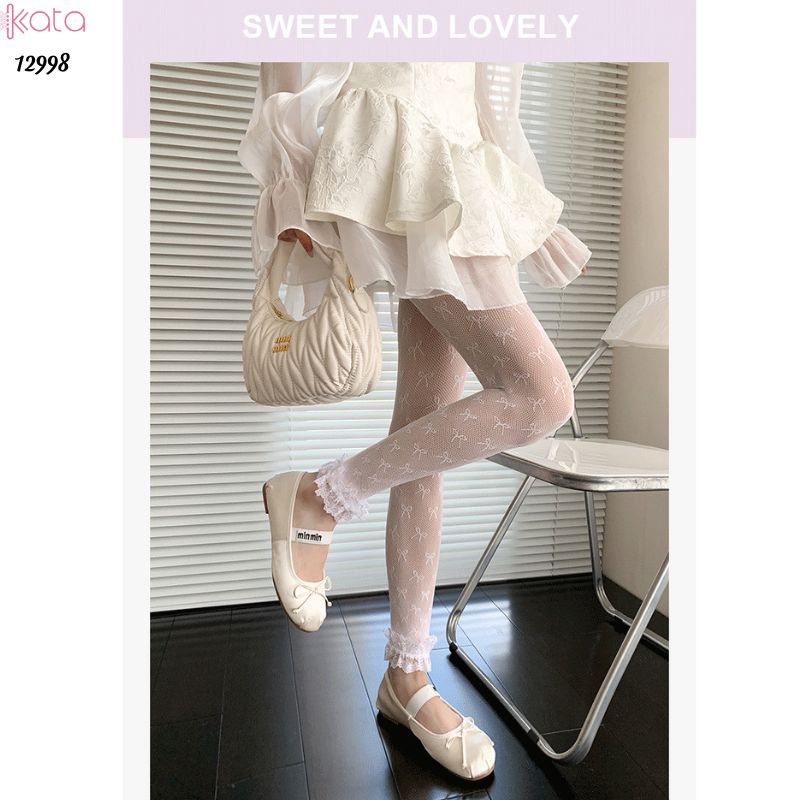 Quần tất cotton nơ lolita,tất mùa hè mỏng ren phong cách ballet 12998