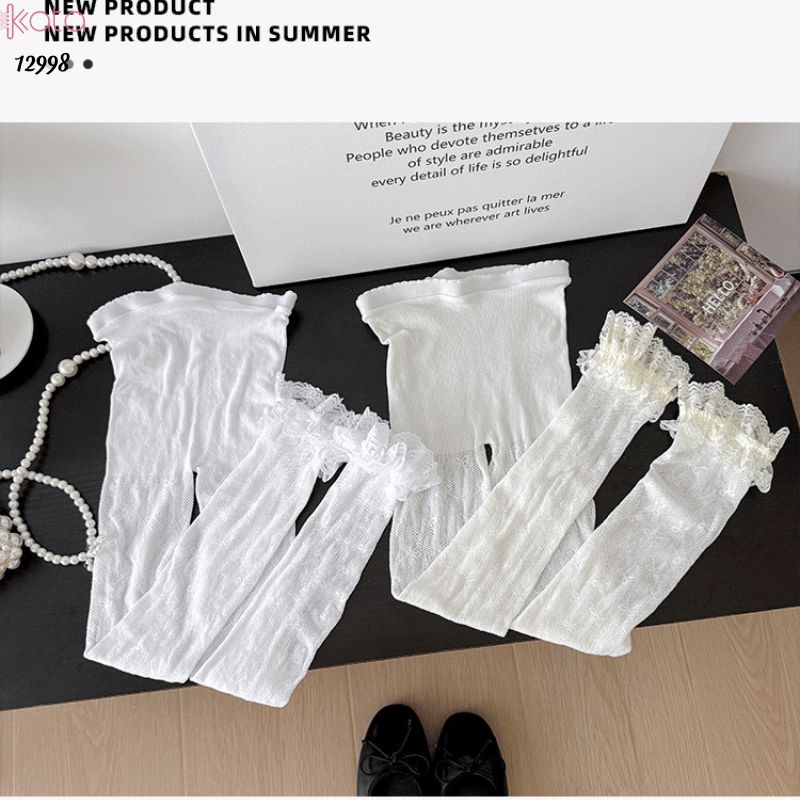 Quần tất cotton nơ lolita,tất mùa hè mỏng ren phong cách ballet 12998