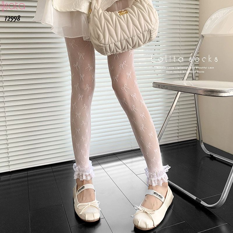 Quần tất cotton nơ lolita,tất mùa hè mỏng ren phong cách ballet 12998