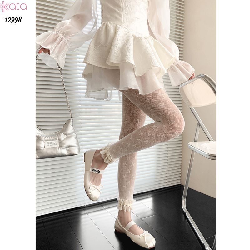 Quần tất cotton nơ lolita,tất mùa hè mỏng ren phong cách ballet 12998