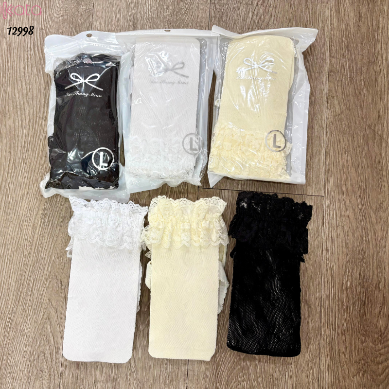 Quần tất cotton nơ lolita,tất mùa hè mỏng ren phong cách ballet 12998