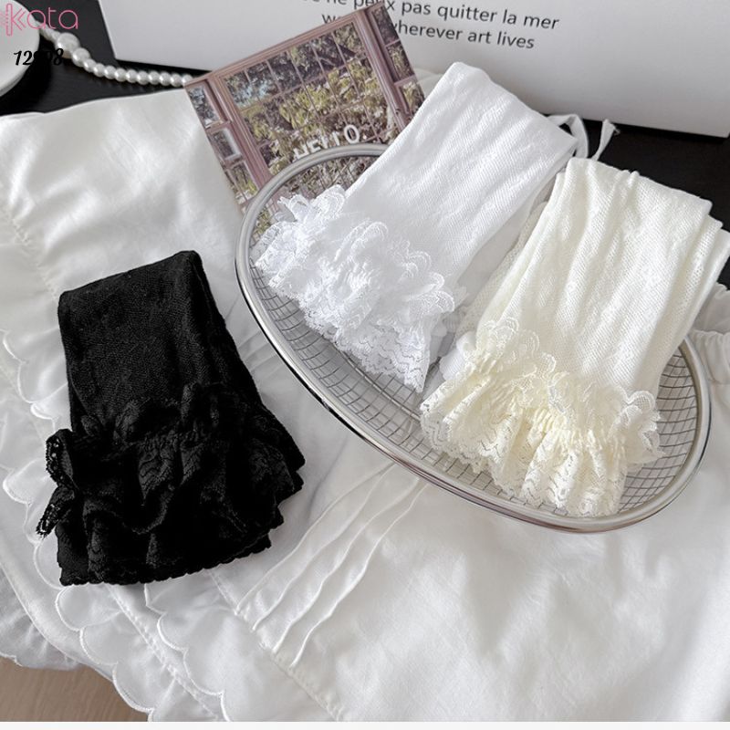 Quần tất cotton nơ lolita,tất mùa hè mỏng ren phong cách ballet 12998