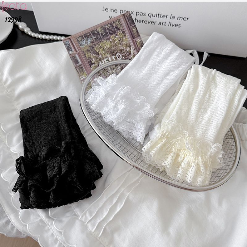 Quần tất cotton nơ lolita,tất mùa hè mỏng ren phong cách ballet 12998