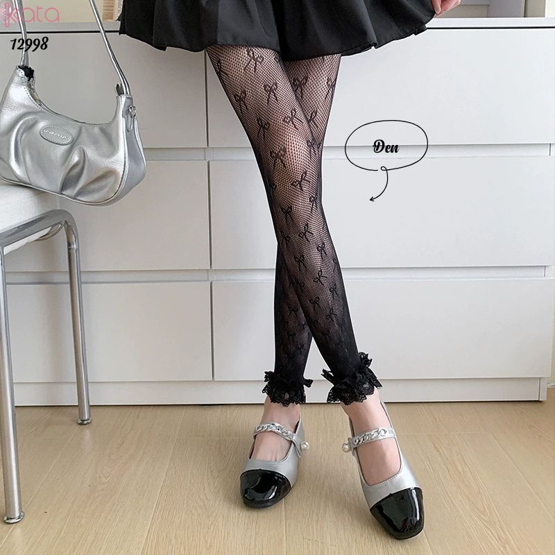 Quần tất cotton nơ lolita,tất mùa hè mỏng ren phong cách ballet 12998