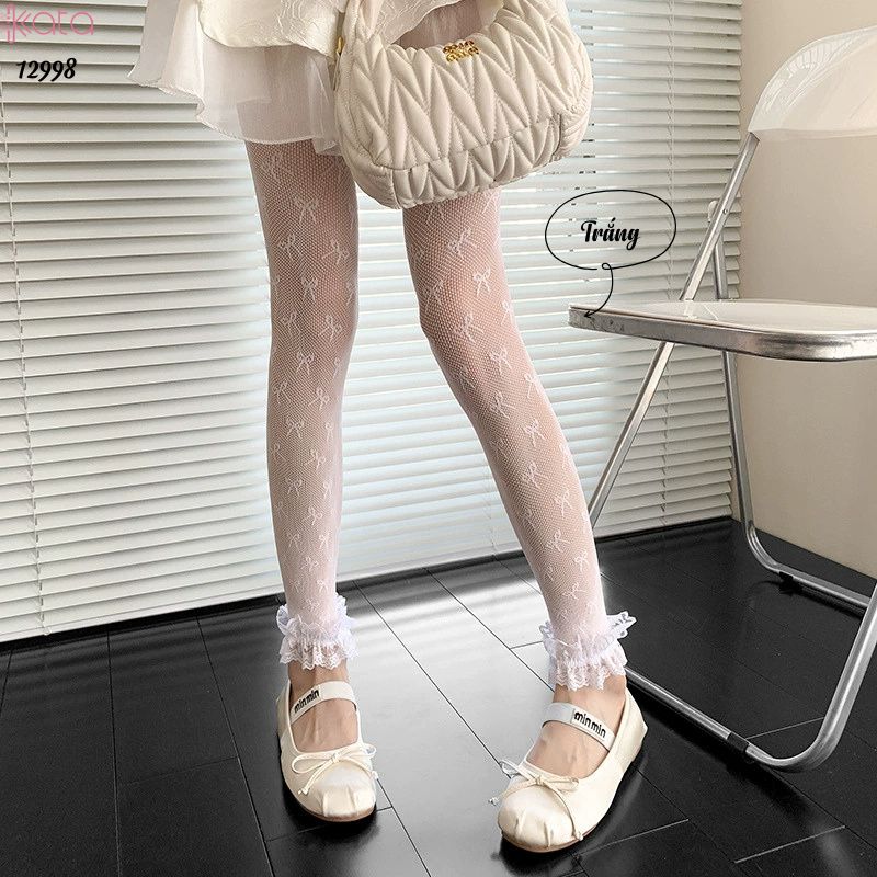 Quần tất cotton nơ lolita,tất mùa hè mỏng ren phong cách ballet 12998