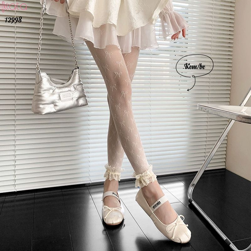 Quần tất cotton nơ lolita,tất mùa hè mỏng ren phong cách ballet 12998