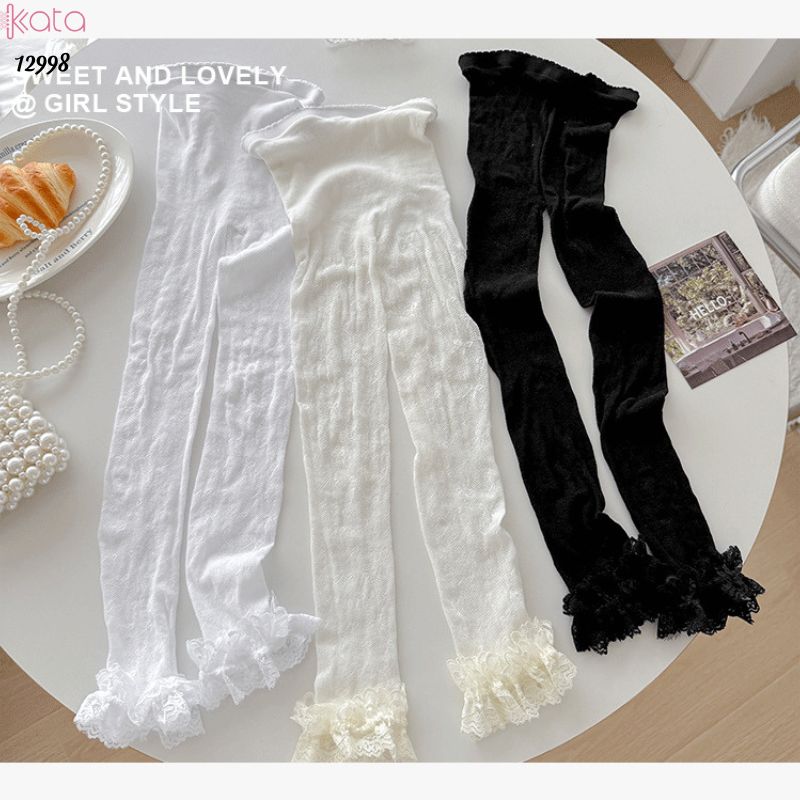 Quần tất cotton nơ lolita,tất mùa hè mỏng ren phong cách ballet 12998