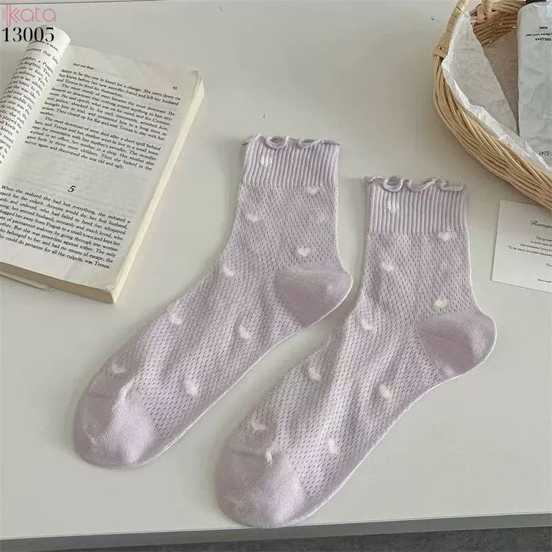 Tất lưới thoáng khí mùa hè,vớ mỏng ren viền nấm dễ thương 13005