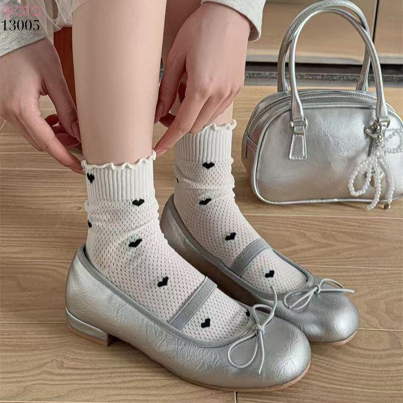 Tất lưới thoáng khí mùa hè,vớ mỏng ren viền nấm dễ thương 13005