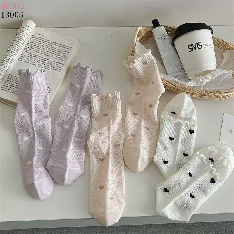 Tất lưới thoáng khí mùa hè,vớ mỏng ren viền nấm dễ thương 13005