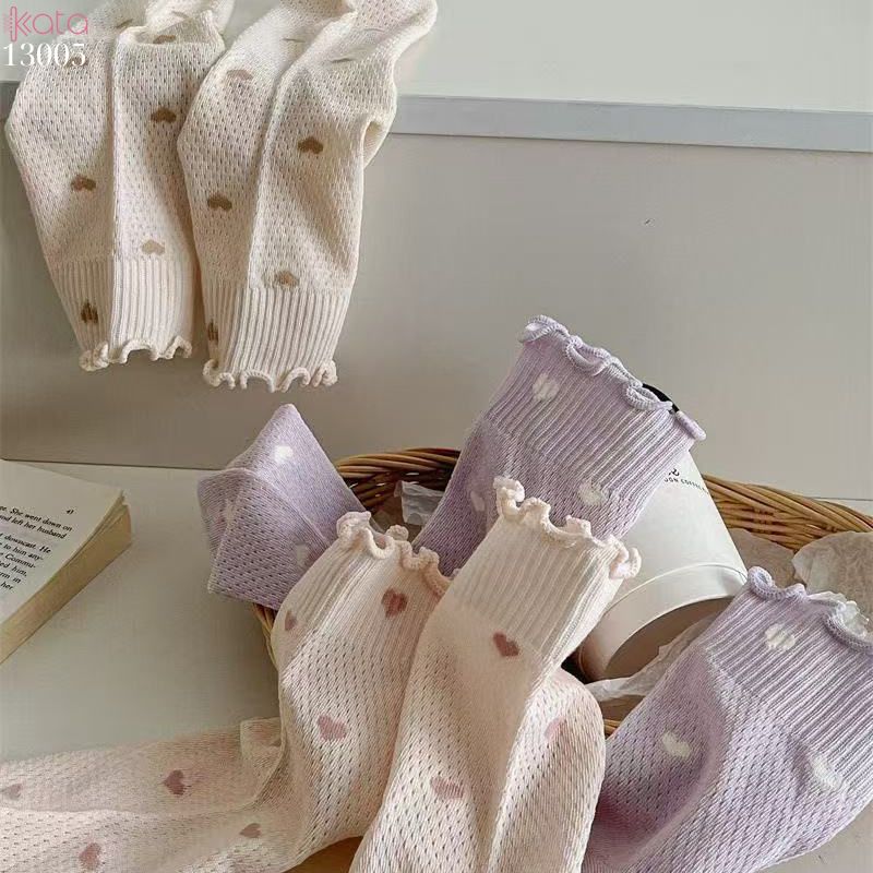 Tất lưới thoáng khí mùa hè,vớ mỏng ren viền nấm dễ thương 13005